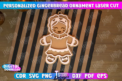 Personalized Gingerbread Ornament | Holiday Décor | Gingerbread Man | Christmas Tree Toy | CNC File SVG The T Store Design 