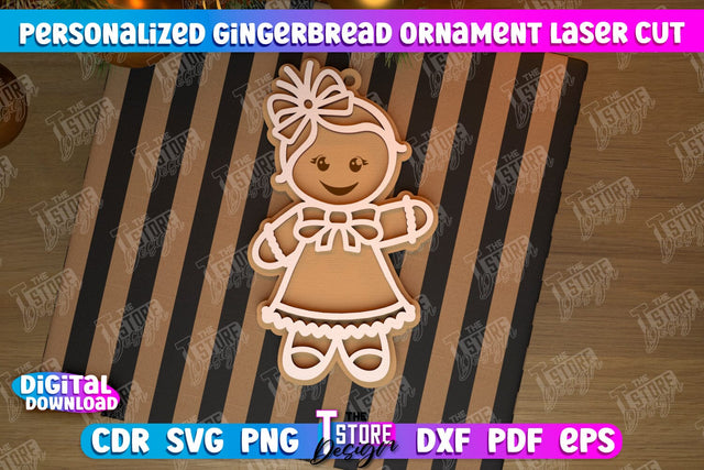 Personalized Gingerbread Ornament | Holiday Décor | Gingerbread Man | Christmas Tree Toy | CNC File SVG The T Store Design 