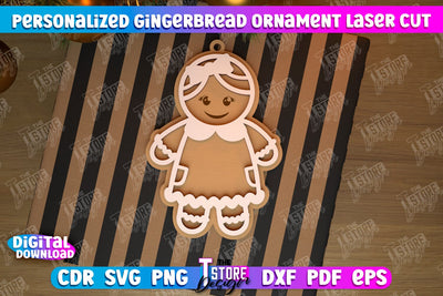 Personalized Gingerbread Ornament | Holiday Décor | Gingerbread Man | Christmas Tree Toy | CNC File SVG The T Store Design 