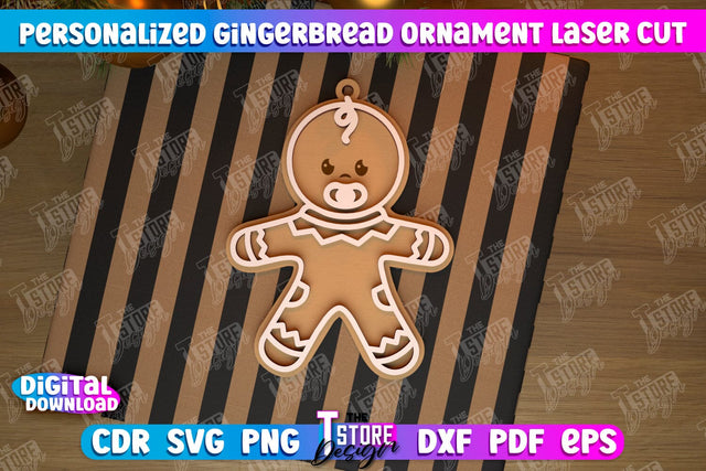 Personalized Gingerbread Ornament | Holiday Décor | Gingerbread Man | Christmas Tree Toy | CNC File SVG The T Store Design 