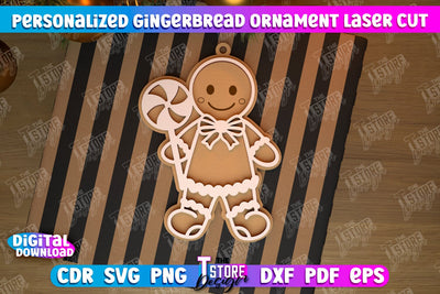Personalized Gingerbread Ornament | Holiday Décor | Gingerbread Man | Christmas Tree Toy | CNC File SVG The T Store Design 
