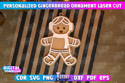 Personalized Gingerbread Ornament | Holiday Décor | Gingerbread Man | Christmas Tree Toy | CNC File SVG The T Store Design 