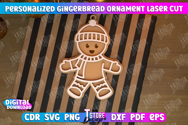 Personalized Gingerbread Ornament | Holiday Décor | Gingerbread Man | Christmas Tree Toy | CNC File SVG The T Store Design 