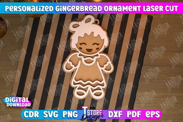 Personalized Gingerbread Ornament | Holiday Décor | Gingerbread Man | Christmas Tree Toy | CNC File SVG The T Store Design 