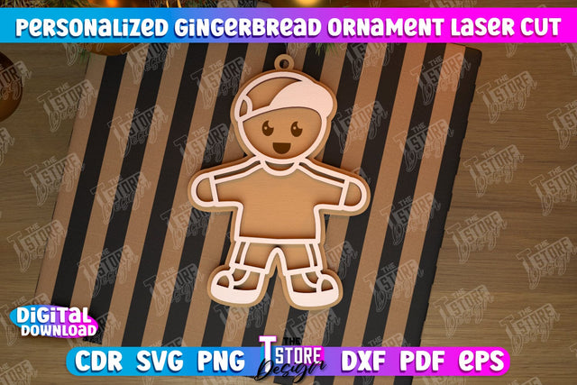 Personalized Gingerbread Ornament | Holiday Décor | Gingerbread Man | Christmas Tree Toy | CNC File SVG The T Store Design 