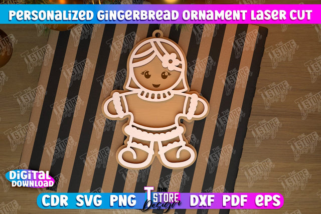 Personalized Gingerbread Ornament | Holiday Décor | Gingerbread Man | Christmas Tree Toy | CNC File SVG The T Store Design 