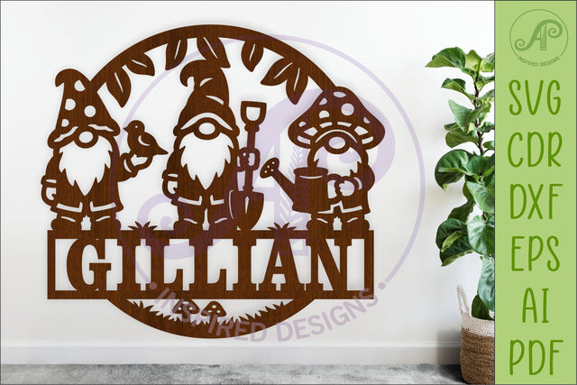 Personalized Gnome Garden Name Sign SVG Cute Gnomes Sign SVG APInspireddesigns 