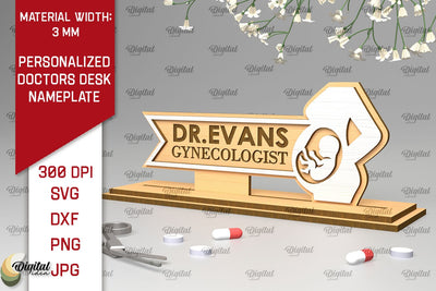 Personalized Gynecologist Doctors Desk Nameplate Laser Cut SVG Evgenyia Guschina 
