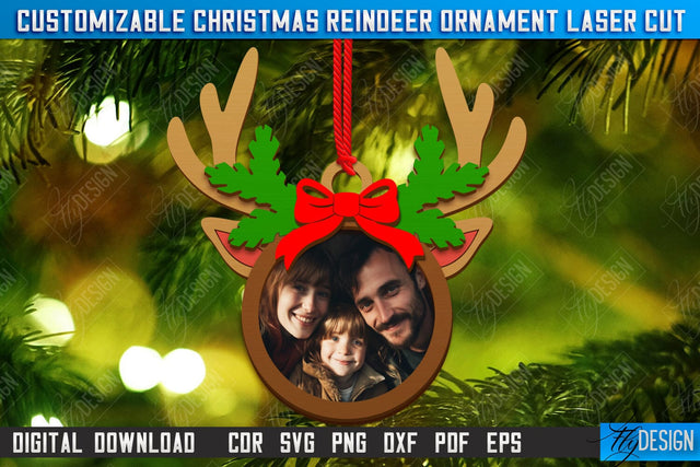 Personalized Hanging Tree Toy Laser Cut | Christmas Reindeer Ornament | Christmas Family Photo Frame | CNC File SVG Fly Design 