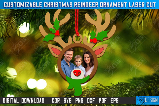Personalized Hanging Tree Toy Laser Cut | Christmas Reindeer Ornament | Christmas Family Photo Frame | CNC File SVG Fly Design 