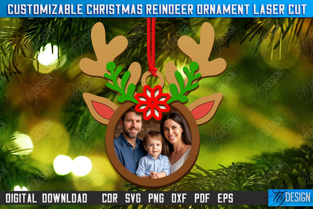 Personalized Hanging Tree Toy Laser Cut | Christmas Reindeer Ornament | Christmas Family Photo Frame | CNC File SVG Fly Design 