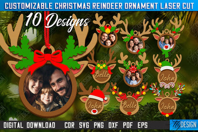 Personalized Hanging Tree Toy Laser Cut | Christmas Reindeer Ornament | Christmas Family Photo Frame | CNC File SVG Fly Design 