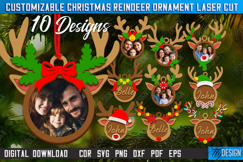 Personalized Hanging Tree Toy Laser Cut | Christmas Reindeer Ornament | Christmas Family Photo Frame | CNC File SVG Fly Design 
