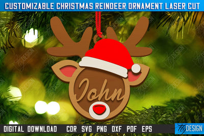 Personalized Hanging Tree Toy Laser Cut | Christmas Reindeer Ornament | Christmas Family Photo Frame | CNC File SVG Fly Design 