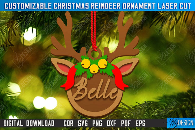 Personalized Hanging Tree Toy Laser Cut | Christmas Reindeer Ornament | Christmas Family Photo Frame | CNC File SVG Fly Design 