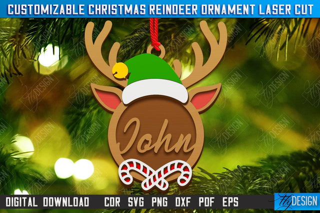 Personalized Hanging Tree Toy Laser Cut | Christmas Reindeer Ornament | Christmas Family Photo Frame | CNC File SVG Fly Design 