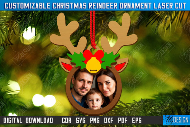 Personalized Hanging Tree Toy Laser Cut | Christmas Reindeer Ornament | Christmas Family Photo Frame | CNC File SVG Fly Design 