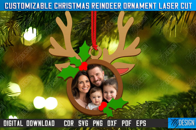 Personalized Hanging Tree Toy Laser Cut | Christmas Reindeer Ornament | Christmas Family Photo Frame | CNC File SVG Fly Design 