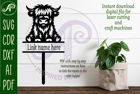 Personalized Highland Cow cake topper SVG laser cut SVG APInspireddesigns 
