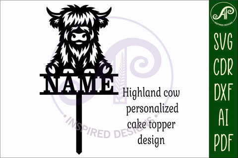 Personalized Highland Cow cake topper SVG laser cut SVG APInspireddesigns 