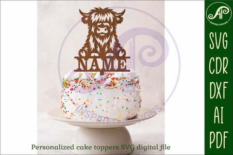 Personalized Highland Cow cake topper SVG laser cut SVG APInspireddesigns 