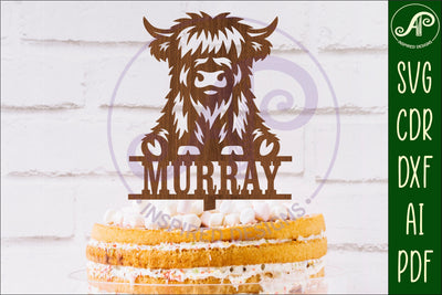 Personalized Highland Cow cake topper SVG laser cut SVG APInspireddesigns 