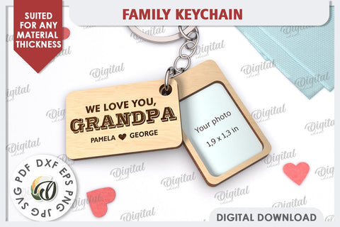 Personalized Keychain for Grandpa. Family Keychain Laser Cut SVG Evgenyia Guschina 