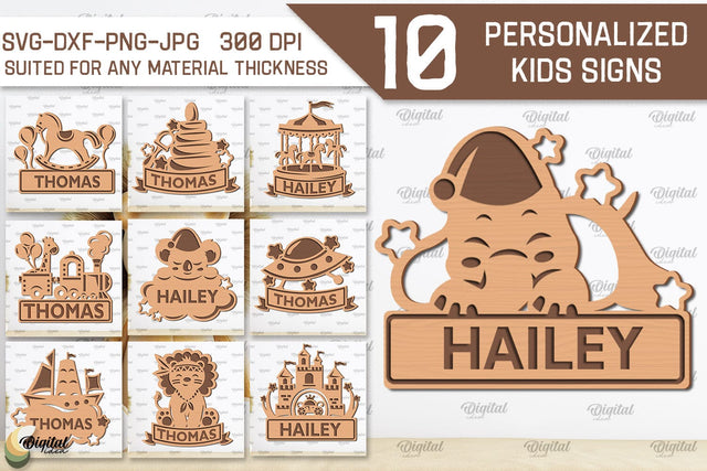 Personalized Kids Signs Laser Cut Bundle. Baby Room Art SVG SVG Evgenyia Guschina 