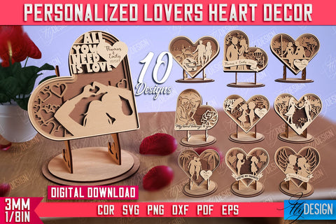 Personalized Lovers Heart Décor Bundle | Romantic Gift | Valentine's Day | Standing Heart | CNC Files SVG Fly Design 