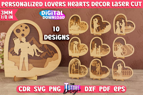 Personalized Lovers Heart Décor Bundle | Romantic Gift | Valentine's Day | Standing Heart | CNC Files SVG The T Store Design 