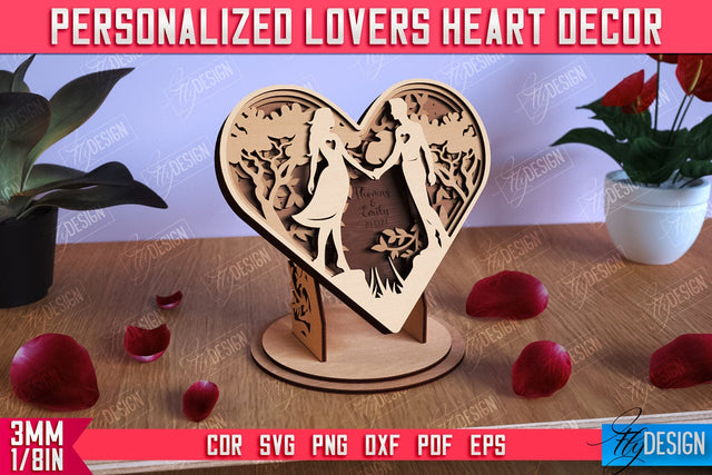Personalized Lovers Heart Décor | Romantic Gift | Valentine's Day | Standing Heart | CNC File SVG Fly Design 