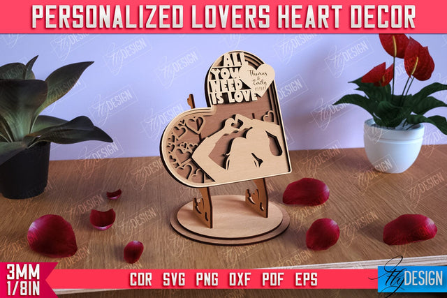 Personalized Lovers Heart Décor | Romantic Gift | Valentine's Day | Standing Heart | CNC File SVG Fly Design 