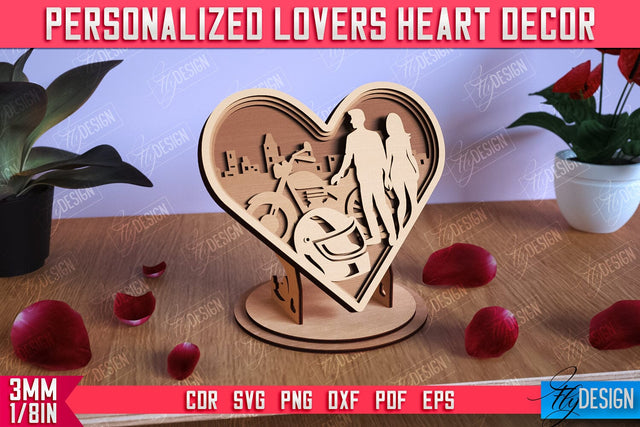 Personalized Lovers Heart Décor | Romantic Gift | Valentine's Day | Standing Heart | CNC File SVG Fly Design 