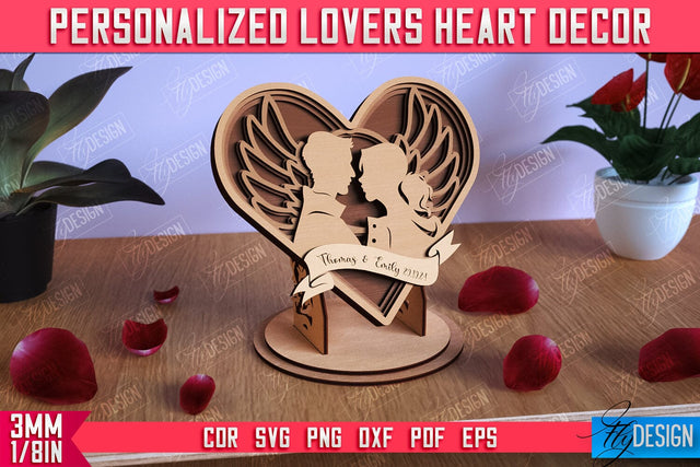 Personalized Lovers Heart Décor | Romantic Gift | Valentine's Day | Standing Heart | CNC File SVG Fly Design 