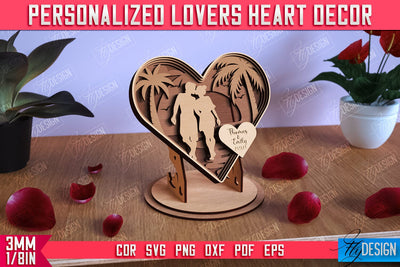 Personalized Lovers Heart Décor | Romantic Gift | Valentine's Day | Standing Heart | CNC File SVG Fly Design 