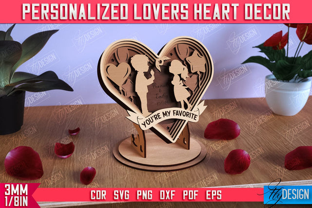 Personalized Lovers Heart Décor | Romantic Gift | Valentine's Day | Standing Heart | CNC File SVG Fly Design 