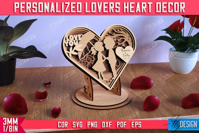 Personalized Lovers Heart Décor | Romantic Gift | Valentine's Day | Standing Heart | CNC File SVG Fly Design 