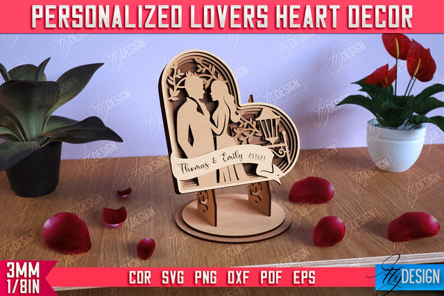 Personalized Lovers Heart Décor | Romantic Gift | Valentine's Day | Standing Heart | CNC File SVG Fly Design 