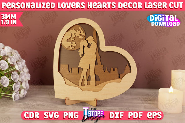 Personalized Lovers Heart Décor | Romantic Gift | Valentine's Day | Standing Heart | CNC File SVG The T Store Design 