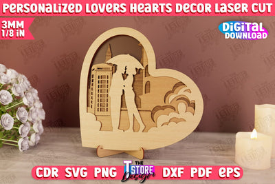 Personalized Lovers Heart Décor | Romantic Gift | Valentine's Day | Standing Heart | CNC File SVG The T Store Design 