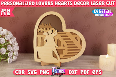 Personalized Lovers Heart Décor | Romantic Gift | Valentine's Day | Standing Heart | CNC File SVG The T Store Design 