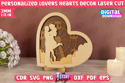Personalized Lovers Heart Décor | Romantic Gift | Valentine's Day | Standing Heart | CNC File SVG The T Store Design 
