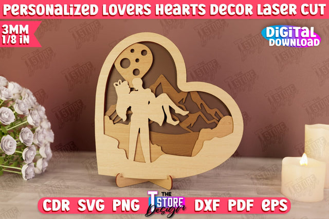Personalized Lovers Heart Décor | Romantic Gift | Valentine's Day | Standing Heart | CNC File SVG The T Store Design 