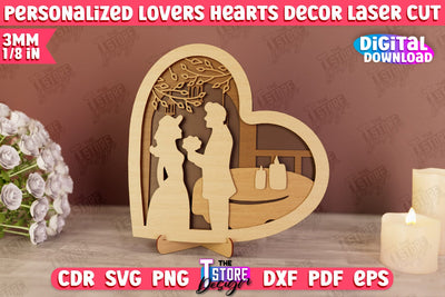 Personalized Lovers Heart Décor | Romantic Gift | Valentine's Day | Standing Heart | CNC File SVG The T Store Design 