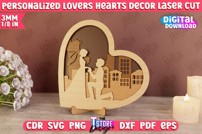 Personalized Lovers Heart Décor | Romantic Gift | Valentine's Day | Standing Heart | CNC File SVG The T Store Design 
