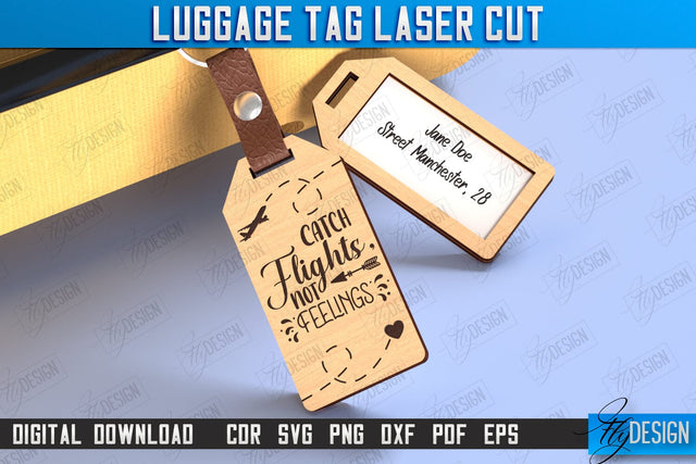 Personalized Luggage Tag Laser Cut | Travel Bag Tag | Suitcase Tag | CNC File SVG Fly Design 