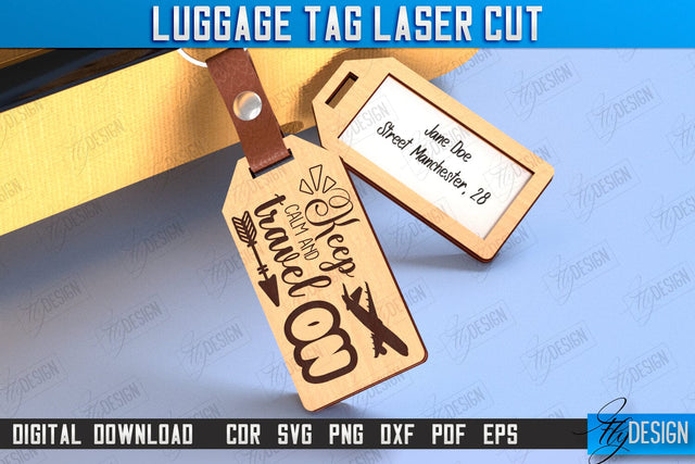 Personalized Luggage Tag Laser Cut | Travel Bag Tag | Suitcase Tag | CNC File SVG Fly Design 