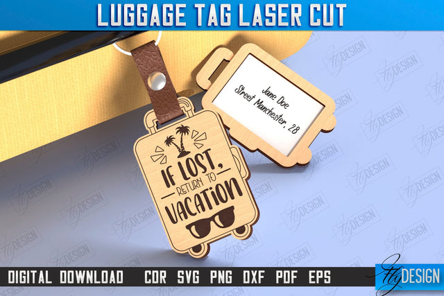 Personalized Luggage Tag Laser Cut | Travel Bag Tag | Suitcase Tag | CNC File SVG Fly Design 