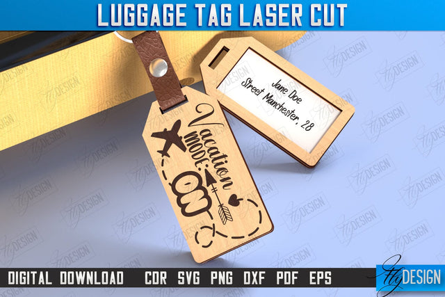 Personalized Luggage Tag Laser Cut | Travel Bag Tag | Suitcase Tag | CNC File SVG Fly Design 