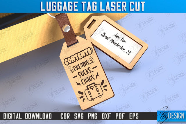 Personalized Luggage Tag Laser Cut | Travel Bag Tag | Suitcase Tag | CNC File SVG Fly Design 